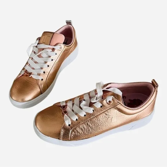 TED BAKER Gielli Rose Gold Sneakers Women’s Lace Up Shoes Flats Athletic Shoes