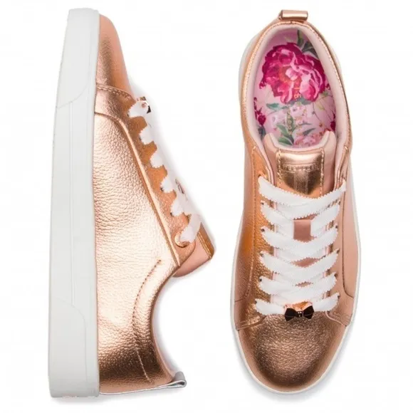 TED BAKER Gielli Rose Gold Sneakers Women’s Lace Up Shoes Flats Athletic Shoes