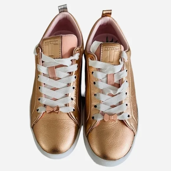 TED BAKER Gielli Rose Gold Sneakers Women’s Lace Up Shoes Flats Athletic Shoes