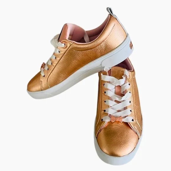 TED BAKER Gielli Rose Gold Sneakers Women’s Lace Up Shoes Flats Athletic Shoes