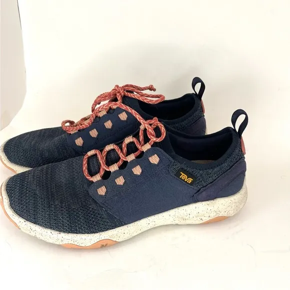 Teva Arrowood 2 Knit Trail Sneakers Womens Size 8.5 Navy Blue Peach Pre Owned