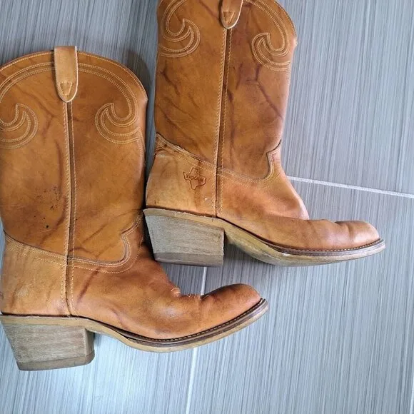 Texas Brand  Men's Size 9.5 Cowboy Boots Leather Tan Western Heavy Rodeo Horse