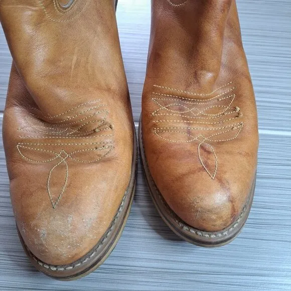 Texas Brand  Men's Size 9.5 Cowboy Boots Leather Tan Western Heavy Rodeo Horse