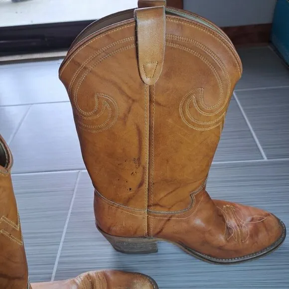 Texas Brand  Men's Size 9.5 Cowboy Boots Leather Tan Western Heavy Rodeo Horse