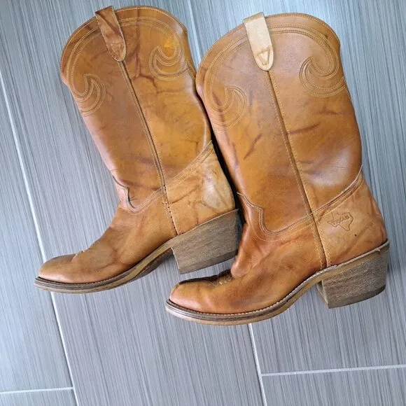 Texas Brand  Men's Size 9.5 Cowboy Boots Leather Tan Western Heavy Rodeo Horse