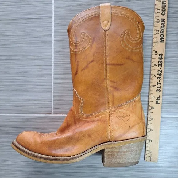 Texas Brand  Men's Size 9.5 Cowboy Boots Leather Tan Western Heavy Rodeo Horse