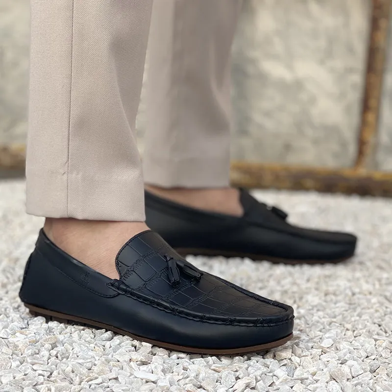 The New Textured Black Loafers SS-2301 Black
