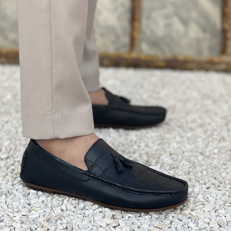 The New Textured Black Loafers SS-2301 Black