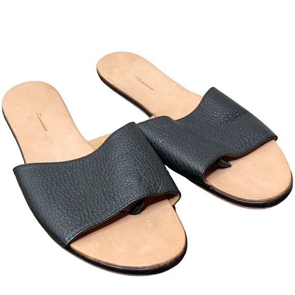 The Palatines Caelum Pebbled Leather Slide Sandals Black Size 8.5