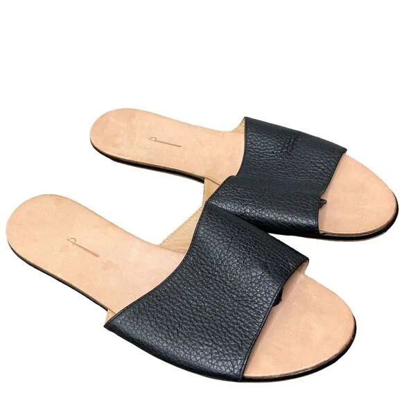 The Palatines Caelum Pebbled Leather Slide Sandals Black Size 8.5