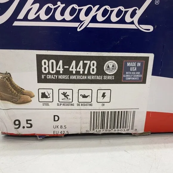 Thorogood 8&quot; Steel Toe Work Boots – Crazy Horse Brown Men’s Size 9.5D –