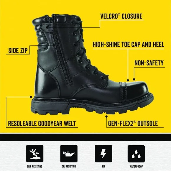 THOROGOOD GEN-FLEX2 8” SIDE-ZIP BLACK TACTICAL BOOTS FOR MEN AND WOMEN - HI