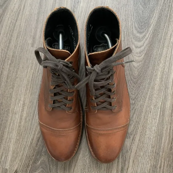 Thursday Men's Captain Toe Lace Up Boots Size 9.5 Brown Leather Handmade