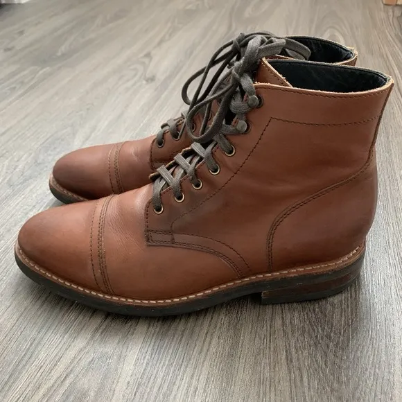 Thursday Men's Captain Toe Lace Up Boots Size 9.5 Brown Leather Handmade