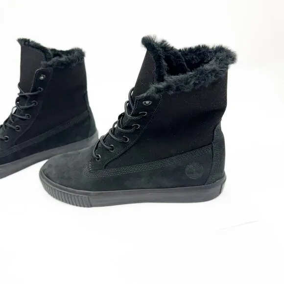 Timberland Black Suede Faux Fur LaceUp High Top Fold Down Light Sneaker Boot 8.5