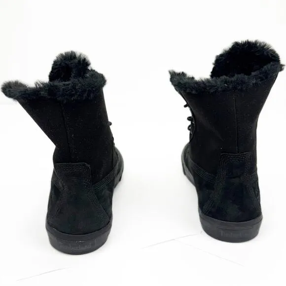 Timberland Black Suede Faux Fur LaceUp High Top Fold Down Light Sneaker Boot 8.5