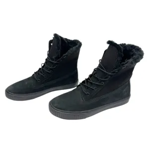 Timberland Black Suede Faux Fur LaceUp High Top Fold Down Light Sneaker Boot 8.5