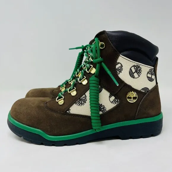 Timberland Juniors 6 Inch Field Boots Brown Green Lace Up Nubuck Youth Size 7