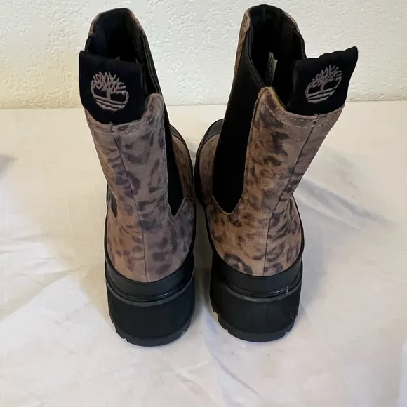 TIMBERLAND KORI PARK Brown Black Leopard Leather Mid Calf Chelsea Boot US 8 EUC