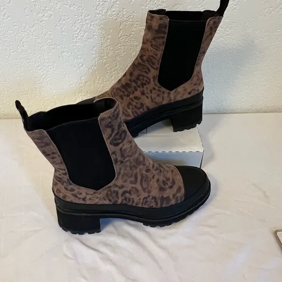TIMBERLAND KORI PARK Brown Black Leopard Leather Mid Calf Chelsea Boot US 8 EUC