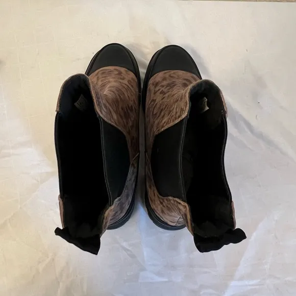 TIMBERLAND KORI PARK Brown Black Leopard Leather Mid Calf Chelsea Boot US 8 EUC