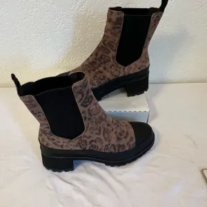 TIMBERLAND KORI PARK Brown Black Leopard Leather Mid Calf Chelsea Boot US 8 EUC