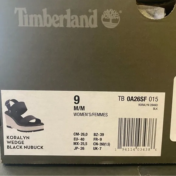 Timberland New Koralyn Sporty Wedge Sandals Nubuck Black Womens Various Sizes