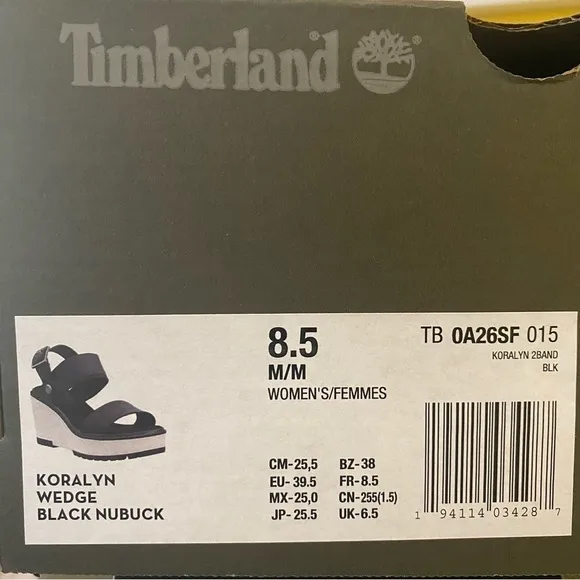 Timberland New Koralyn Sporty Wedge Sandals Nubuck Black Womens Various Sizes