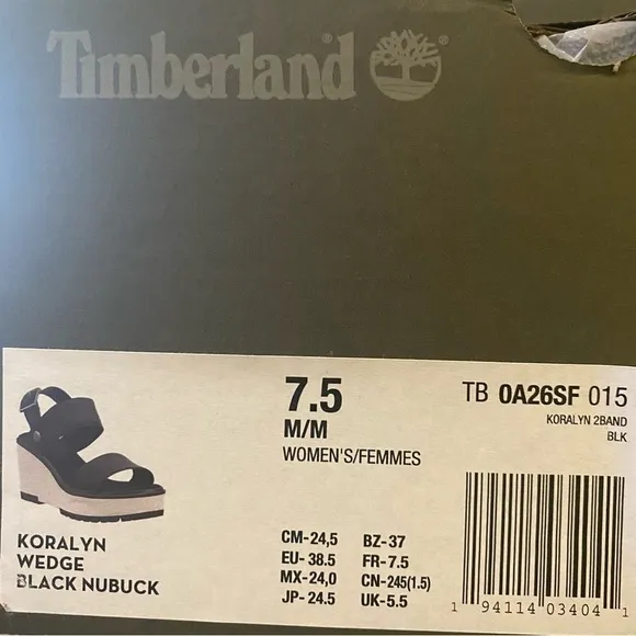 Timberland New Koralyn Sporty Wedge Sandals Nubuck Black Womens Various Sizes