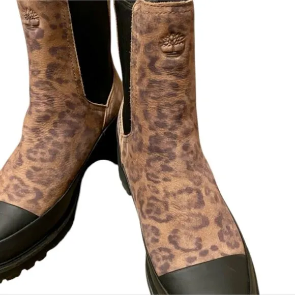 TIMBERLAND WOMEN'S KORI PARK CHELSEA BROWN LEOPARD NUBUCK BOOTS Size 8 NEW