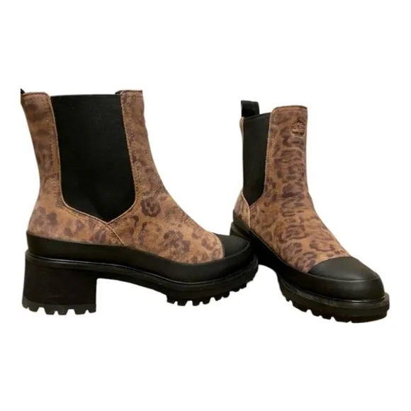 TIMBERLAND WOMEN'S KORI PARK CHELSEA BROWN LEOPARD NUBUCK BOOTS Size 8 NEW