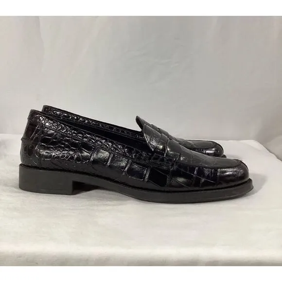 Tod's Croc-Embossed Loafers in Black Leather