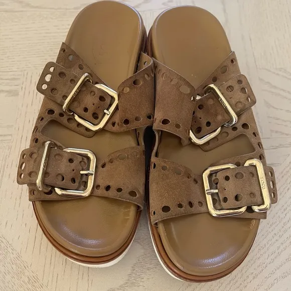 Tod’s drilled hole Double Buckle slides Sandals sz 37