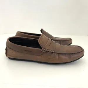 Tod’s Penny Driving Brown Tan Leather Square Toe Loafers Golf Dress Shoes Size 8
