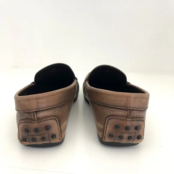 Tod’s Penny Driving Brown Tan Leather Square Toe Loafers Golf Dress Shoes Size 8
