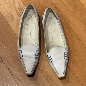 Tod’s White and Blue Leather Loafers with Gominno, Size 10