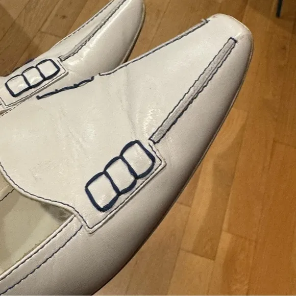 Tod’s White and Blue Leather Loafers with Gominno, Size 10