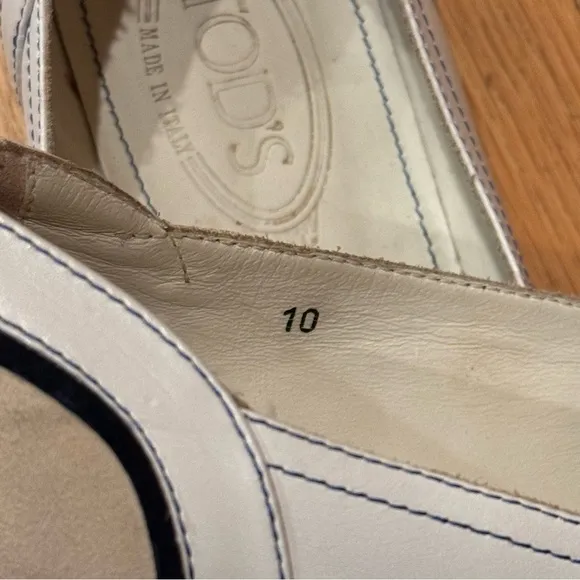 Tod’s White and Blue Leather Loafers with Gominno, Size 10