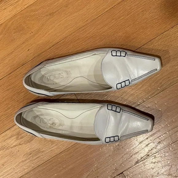 Tod’s White and Blue Leather Loafers with Gominno, Size 10