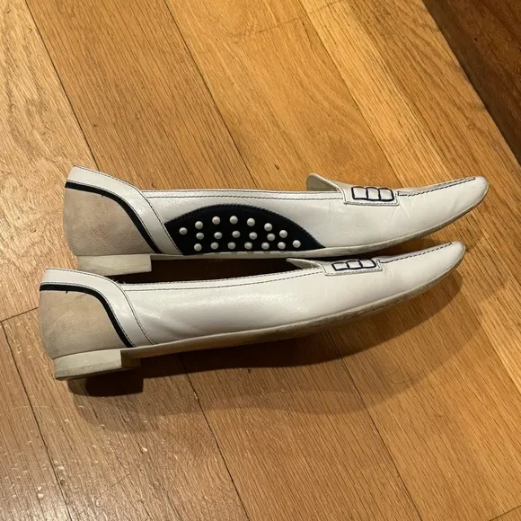 Tod’s White and Blue Leather Loafers with Gominno, Size 10