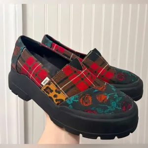 TOMS Womens Alpargata Plaid Floral Leopard Lug Sole Loafers Casual Multi, Red 7