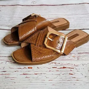 TOPSHOP Tan Padded Slide Sandals  Size 6