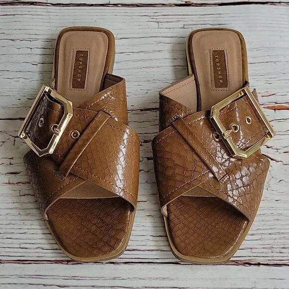 TOPSHOP Tan Padded Slide Sandals  Size 6
