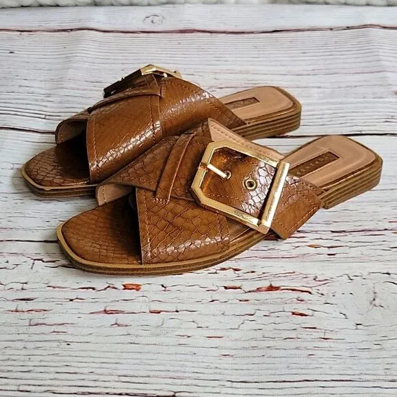 TOPSHOP Tan Padded Slide Sandals  Size 6