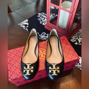 Tori Burch Claire Leather Black Ballet Flats NWOT