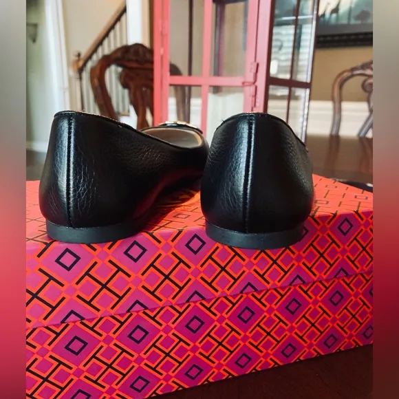 Tori Burch Claire Leather Black Ballet Flats NWOT