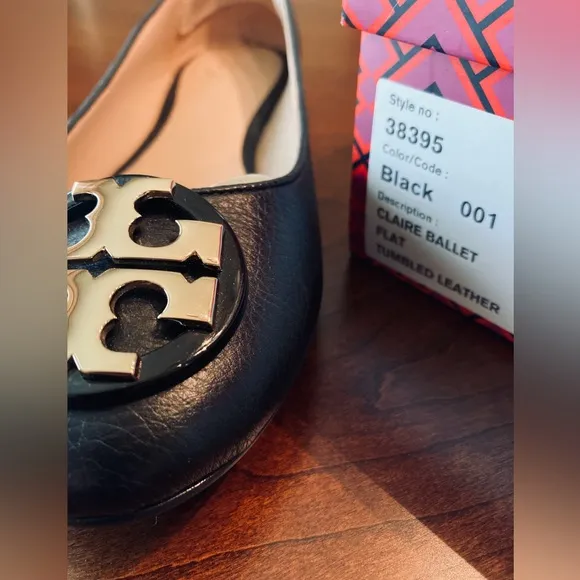 Tori Burch Claire Leather Black Ballet Flats NWOT