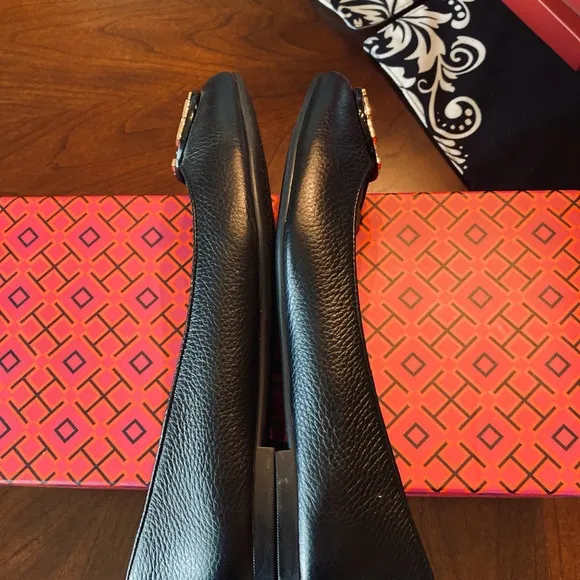 Tori Burch Claire Leather Black Ballet Flats NWOT