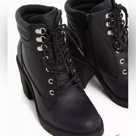 Torrid Black Lace-Up Heel Hiker Bootie Sz 10 New
