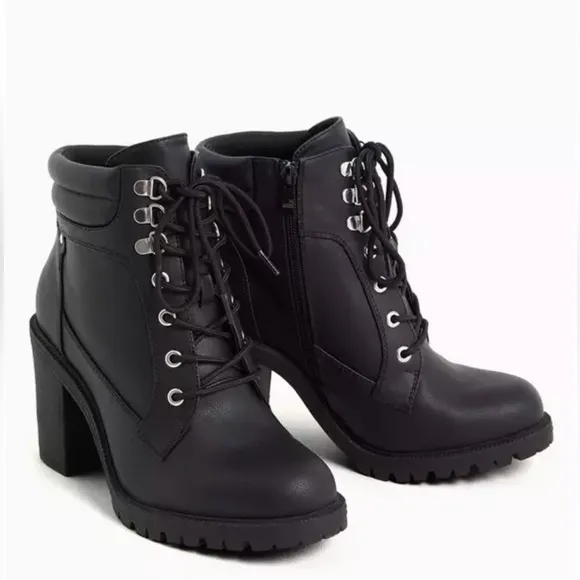 Torrid Black Lace-Up Heel Hiker Bootie Sz 10 New